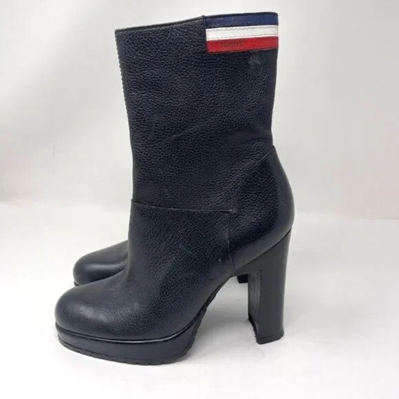 Vintage Tommy Hilfiger womans Black leather heel ankle booties 5.5M plat… - Picture 3 of 8